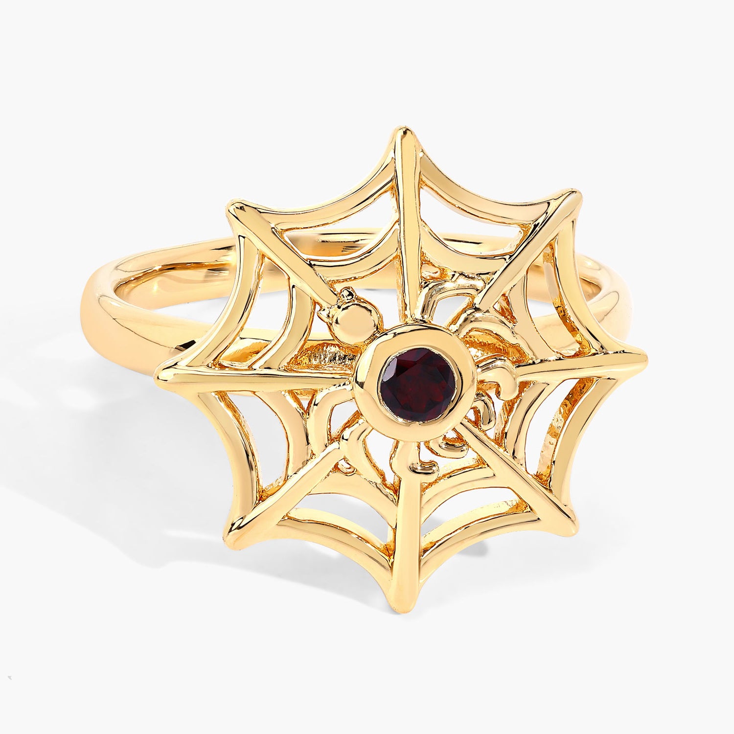 Garnet Spider Web Ring 0.1 Carats Gold Plated Silver