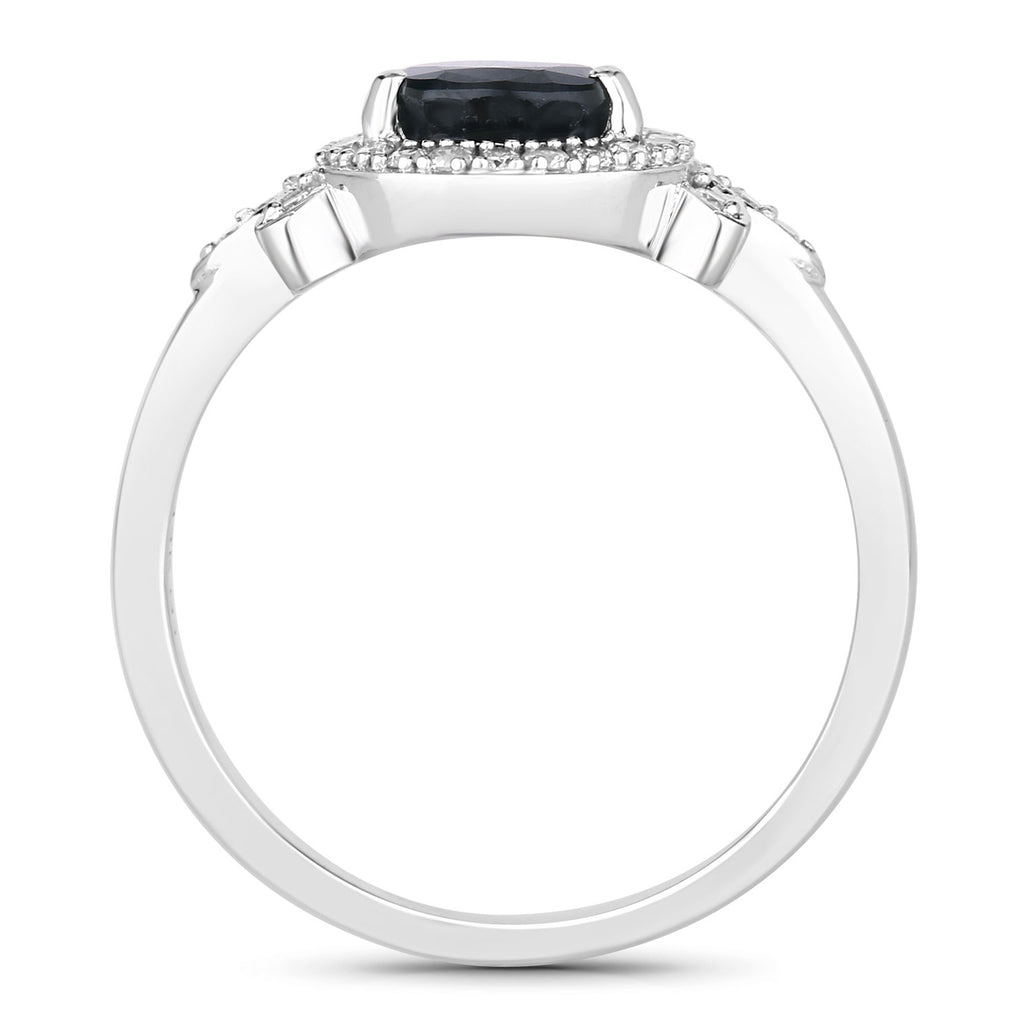 Blue Sapphire Ring With Diamonds 1.5 Carats 14K White Gold