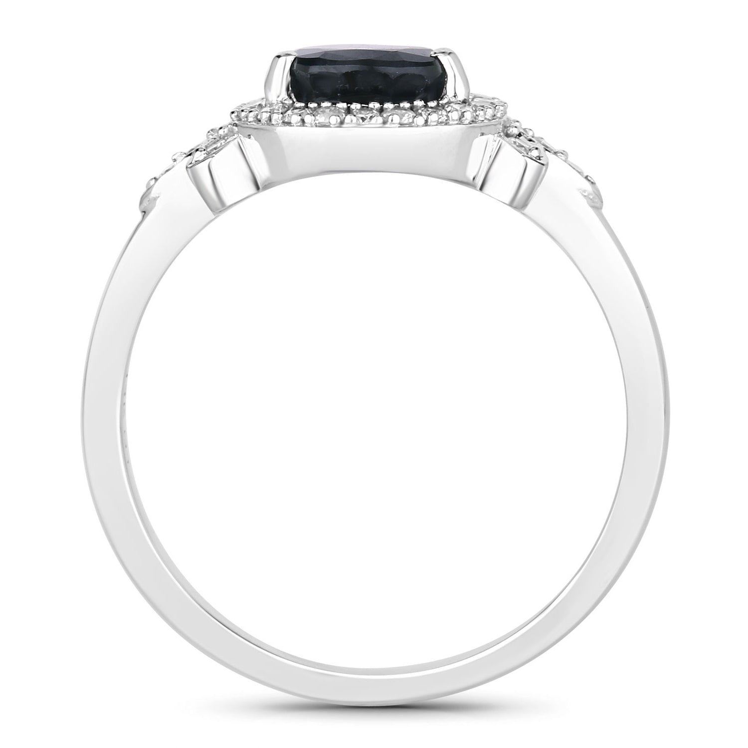 Blue Sapphire Ring With Diamonds 1.5 Carats 14K White Gold
