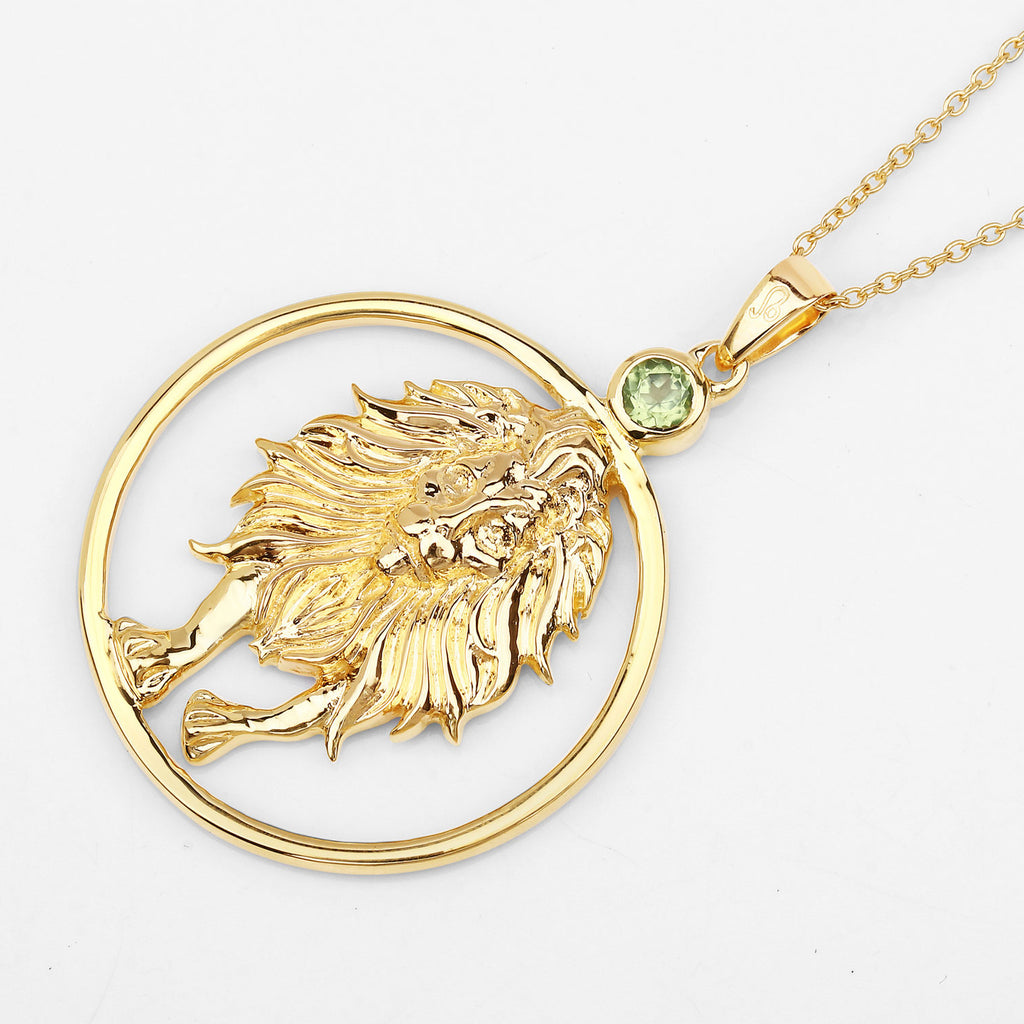 Peridot Leo Pendant 0.22 Carats Gold Plated Silver