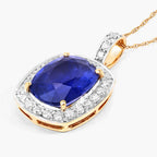 Blue Sapphire Pendant With Diamonds 3.98 Carats 18K Yellow Gold