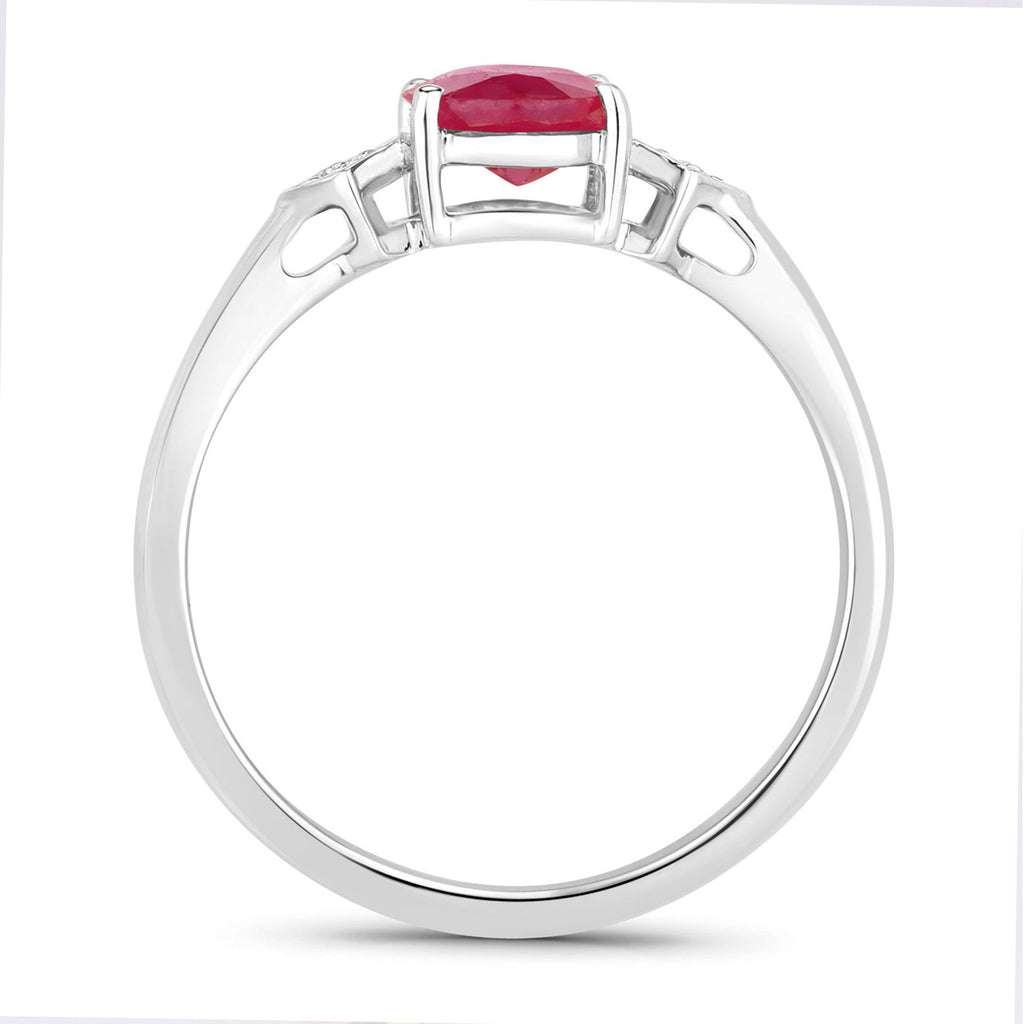 Ruby Ring With Diamonds 1.2 Carats 14K White Gold