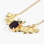 Garnet Bat Necklace With Black Spinel 1.06 Carats Gold Plated Silver
