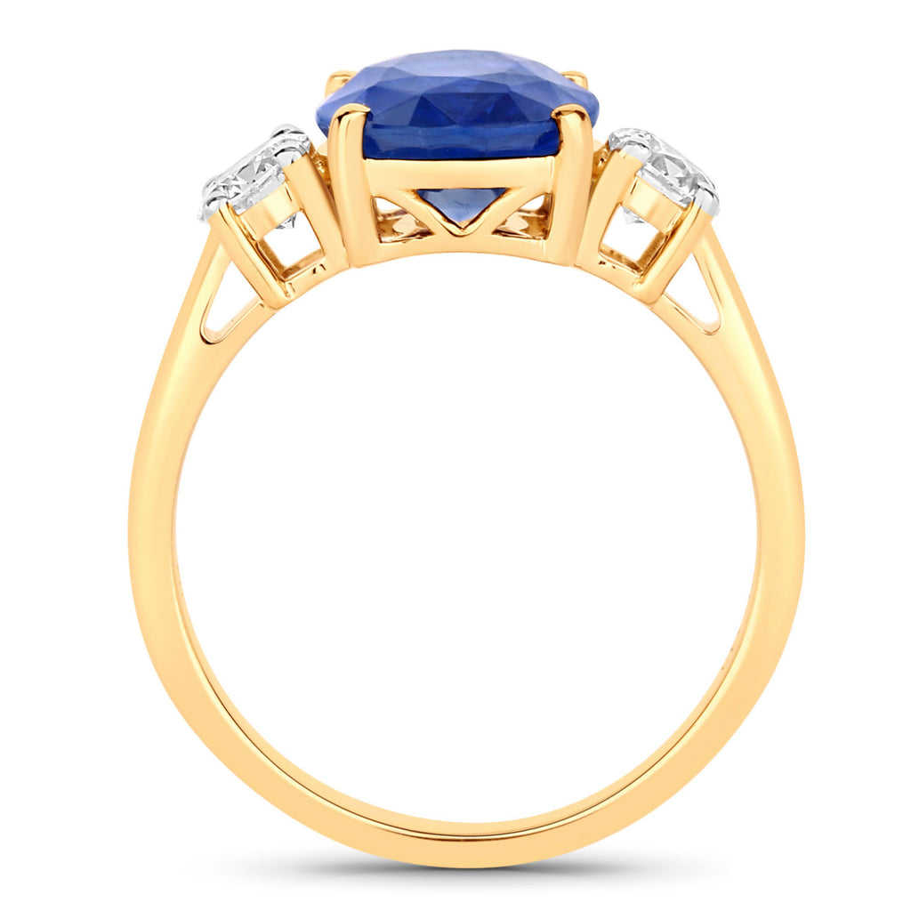 Blue Sapphire Ring With Diamonds 4.1 Carats 18K Yellow Gold