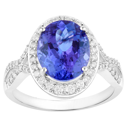 Tanzanite Ring Diamonds 4.1 Carats 14K White Gold