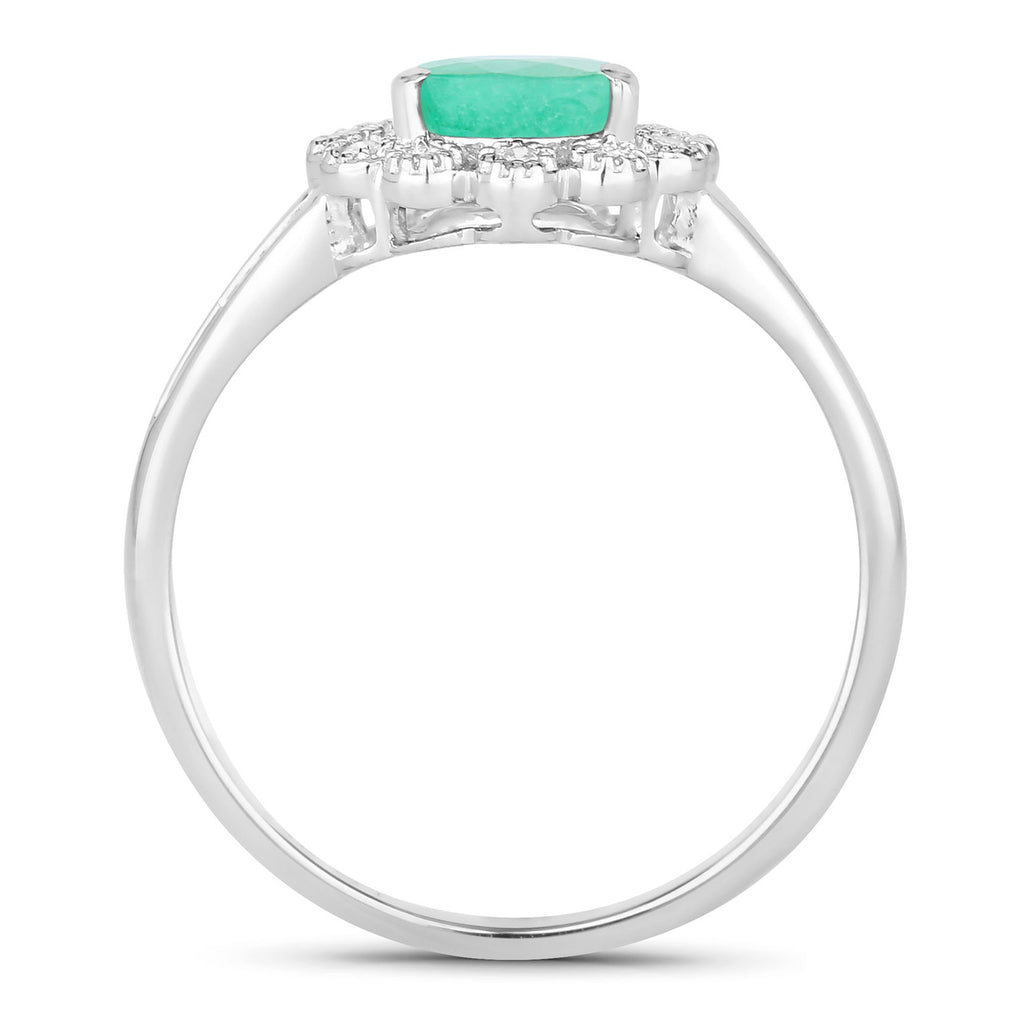 Zambian Emerald Ring With Diamonds 1.18 Carats 10K White Gold