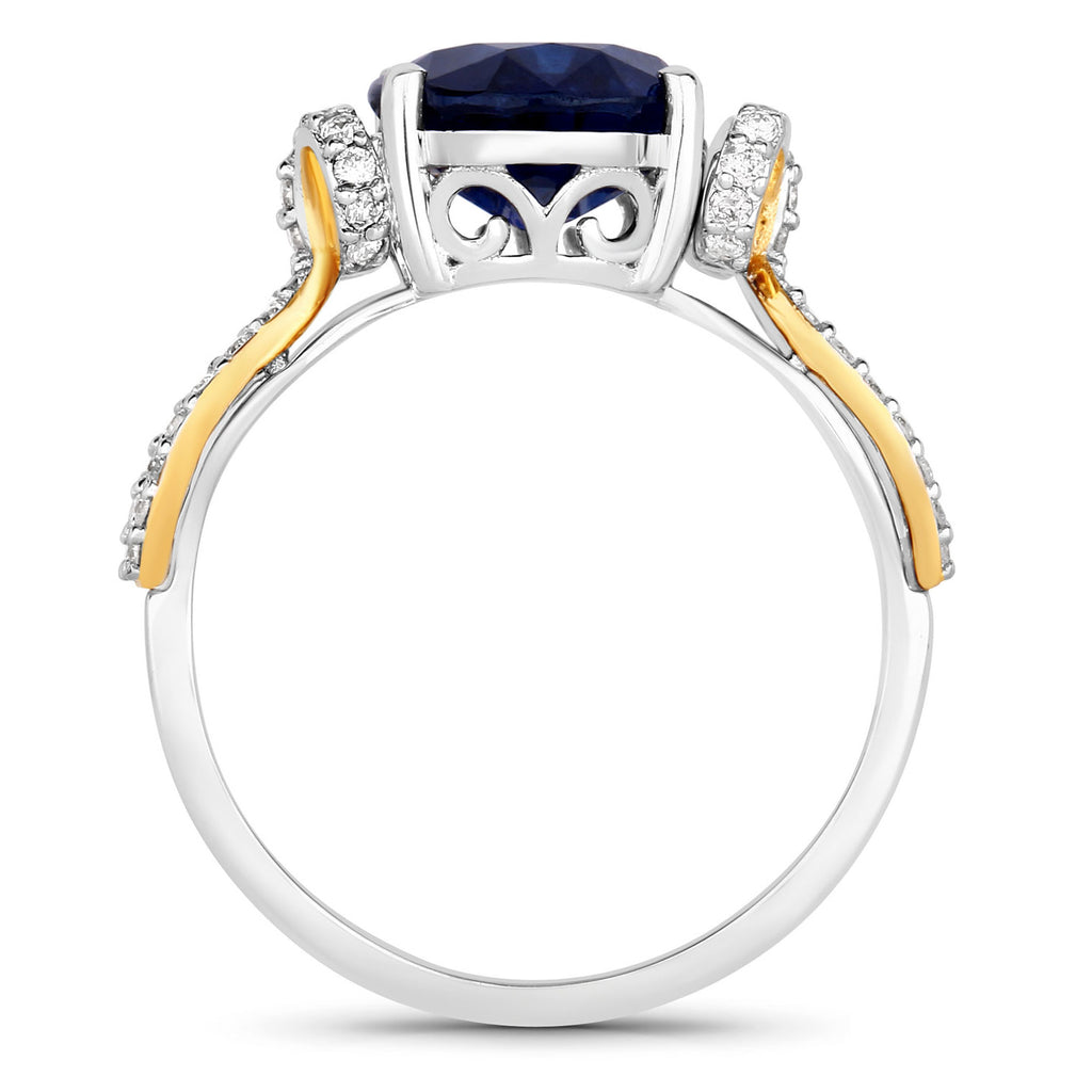 Blue Sapphire Ring With Diamonds 4.16 Carats 18K White and Yellow Gold
