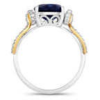 Blue Sapphire Ring With Diamonds 4.16 Carats 18K White and Yellow Gold