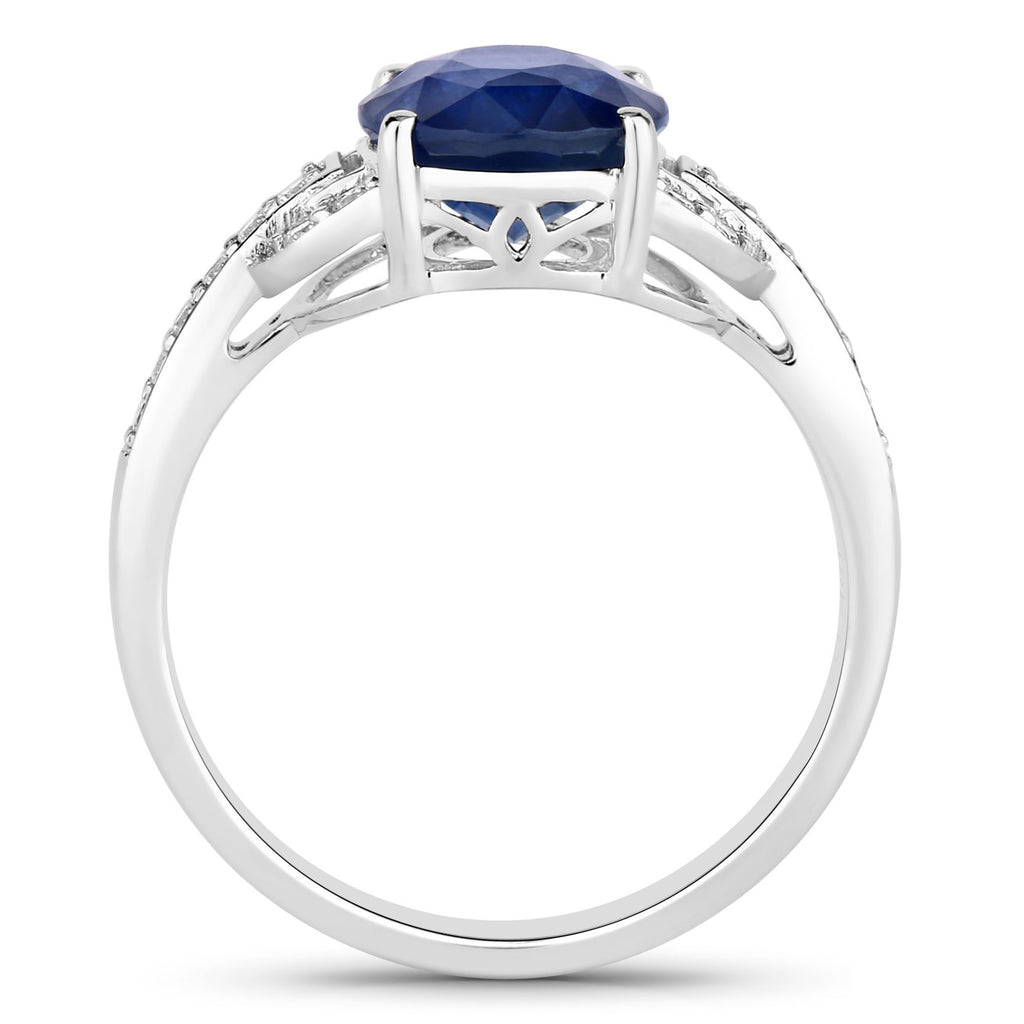 Blue Sapphire Ring With Diamonds 2.98 Carats 18K White Gold
