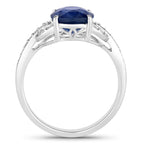 Blue Sapphire Ring With Diamonds 2.98 Carats 18K White Gold