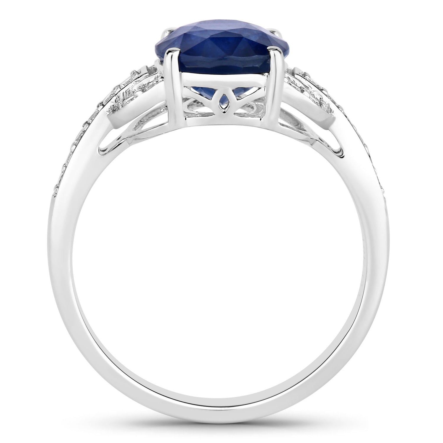 Blue Sapphire Ring With Diamonds 2.98 Carats 18K White Gold