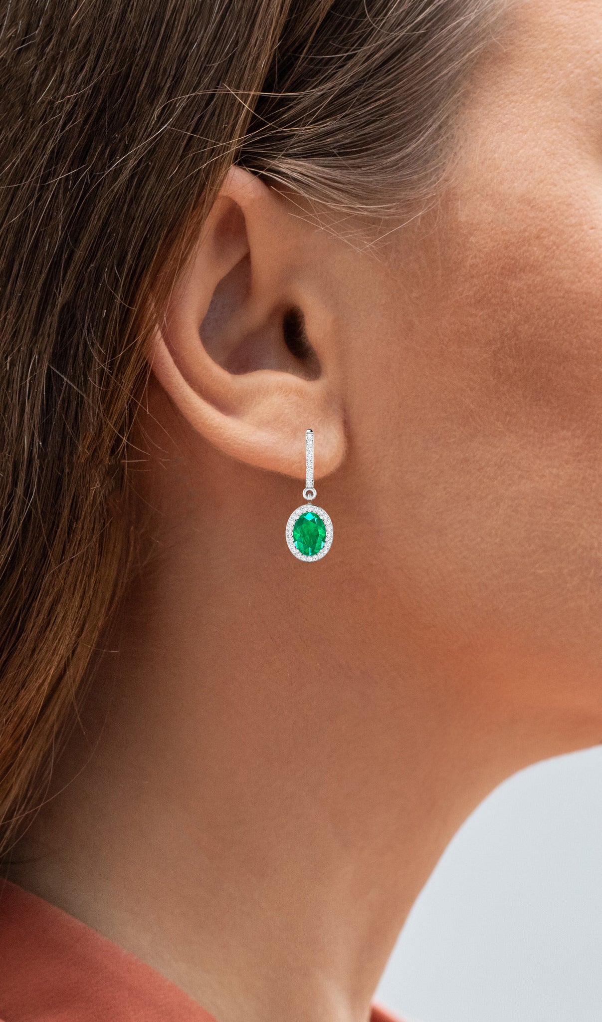 Zambian Emerald Dangle Earrings Diamond Setting  2.35 Carats 14K White Gold