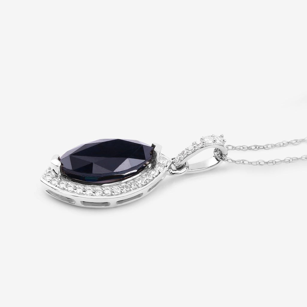 Blue Sapphire Pendant With Diamonds 2.24 Carats 10K White Gold