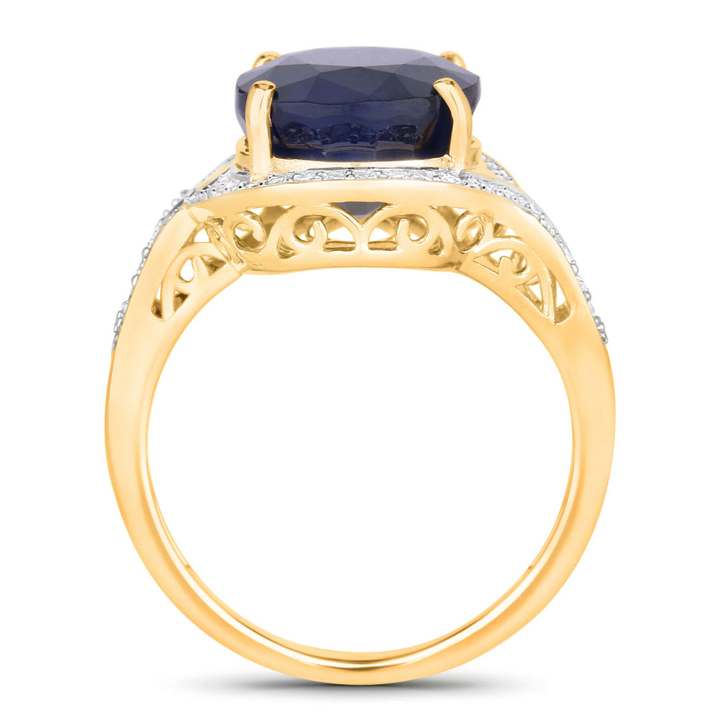 Blue Sapphire Ring With Diamonds 6.5 Carats 14K Yellow Gold