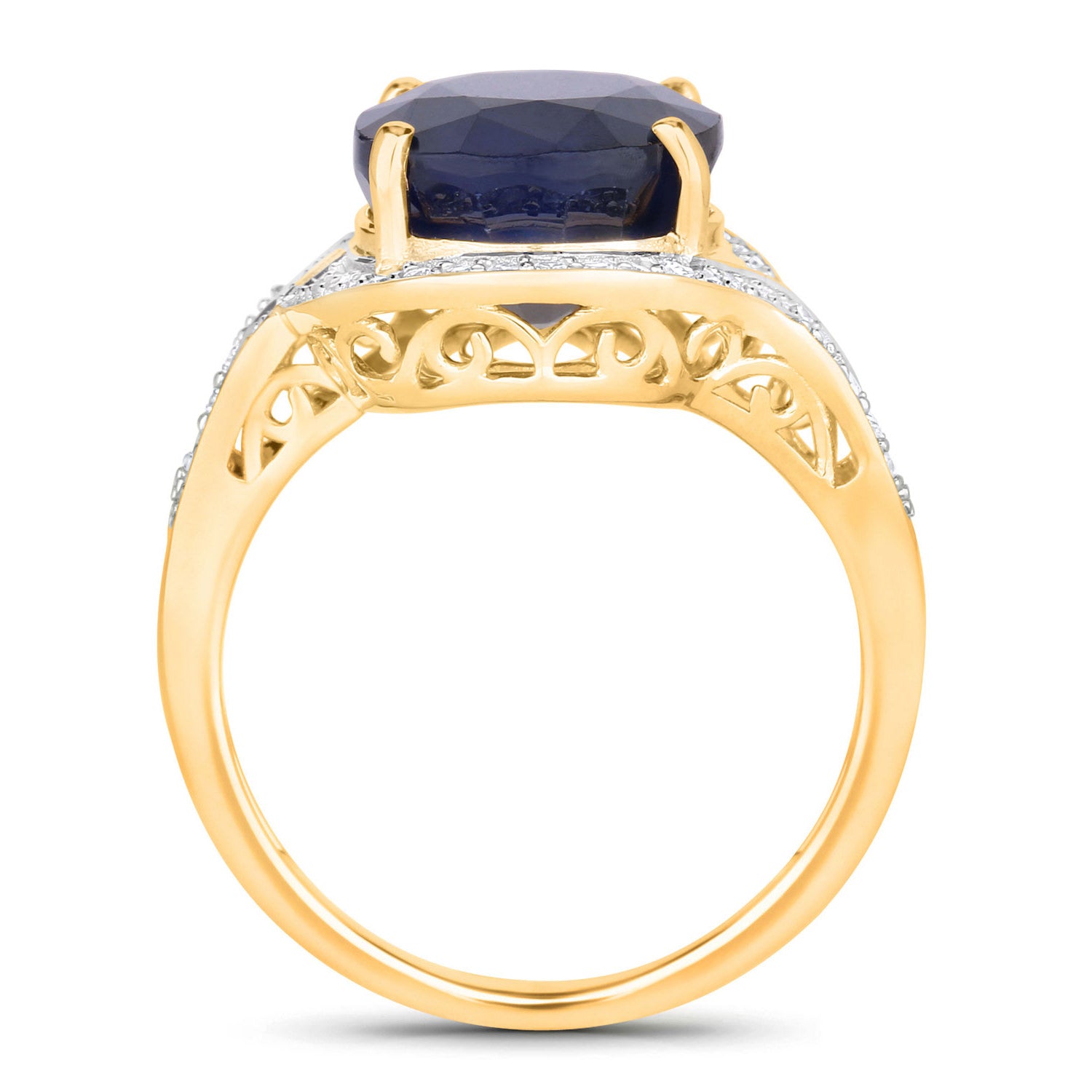 Blue Sapphire Ring With Diamonds 6.5 Carats 14K Yellow Gold