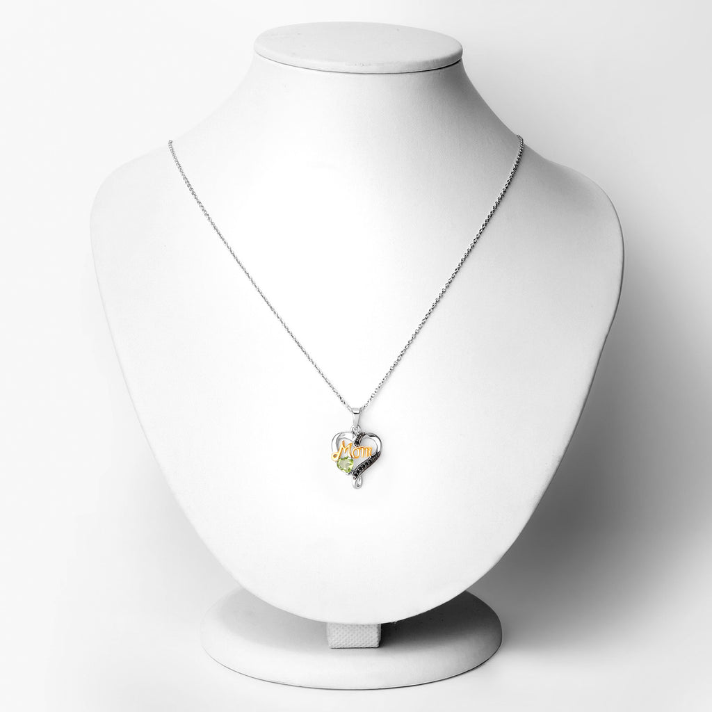 Peridot Mom Heart Pendant With Black Spinel 0.46 Carats Gold Plated Silver