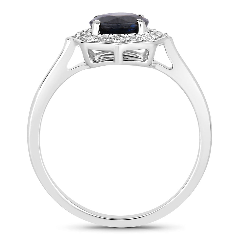 Blue Sapphire Ring With Diamonds 1.3 Carats 10K White Gold