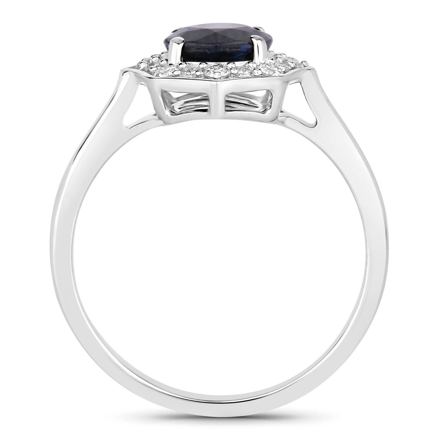 Blue Sapphire Ring With Diamonds 1.3 Carats 10K White Gold