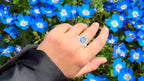 Aquamarine Cocktail Ring Diamond Halo 2.8 Carats Total 14K Gold