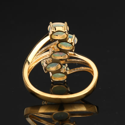 Natural Ethiopian Opal Ring 1.20 Carats Gold Plated Silver