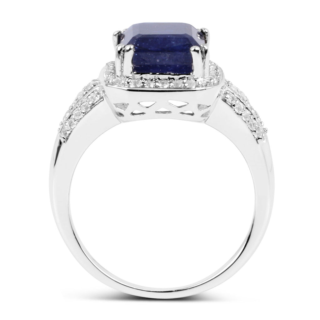 Sapphire Ring With White Topaz 4.76 Carats Sterling Silver