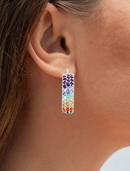 Multicolored Gemstones Cluster Earrings 8.8 Carats 18K White Gold Plated Silver