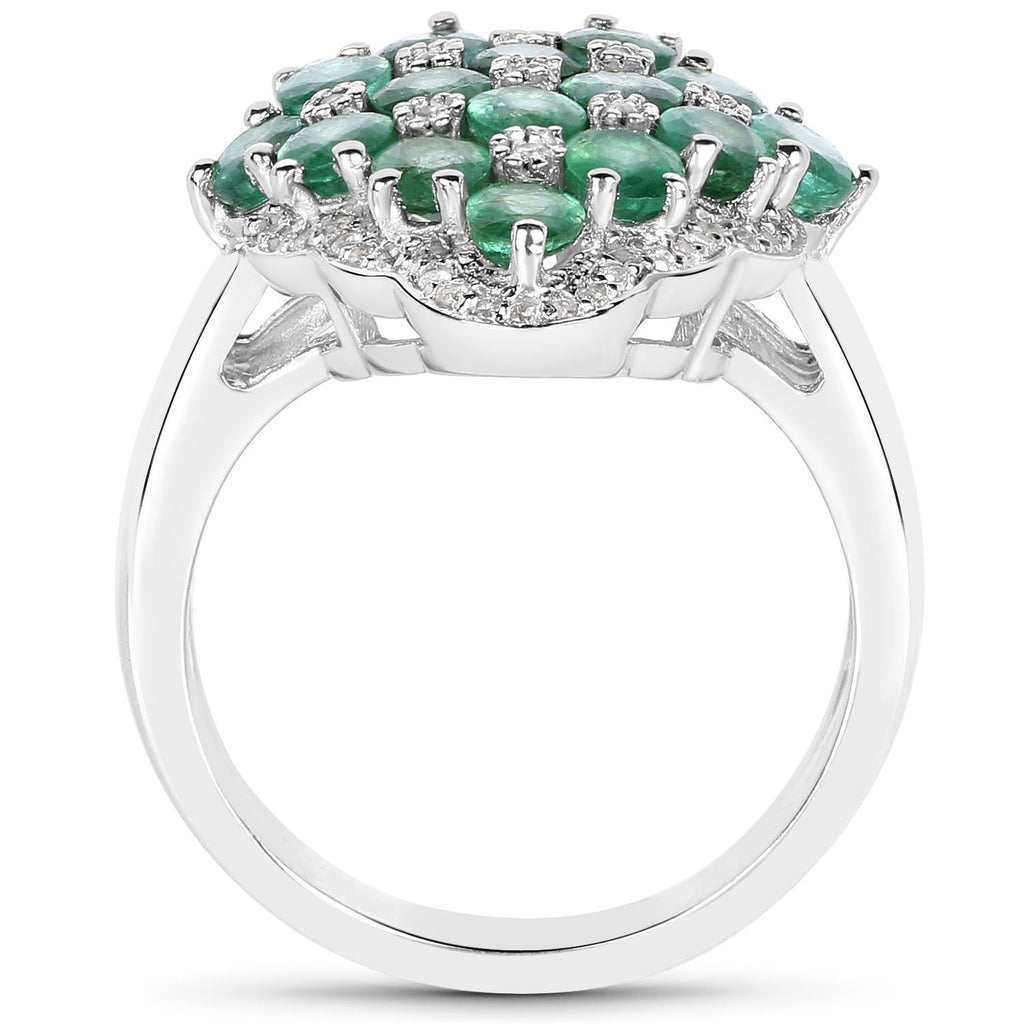 Zambian Emerald Ring With White Zircon 2.64 Carats Sterling Silver