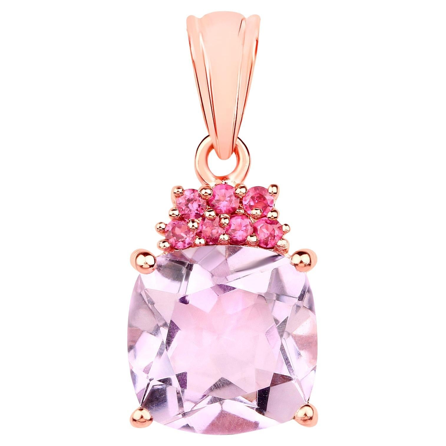 Pink Amethyst Pendant Rhodolite 5.53 Carats 18K Rose Gold Plated Silver