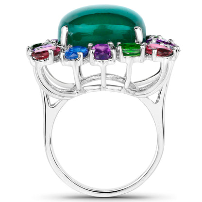 Green Chalcedony Ring Amethyst Rhodolite Chrome Diopside Kyanite 26 Carats