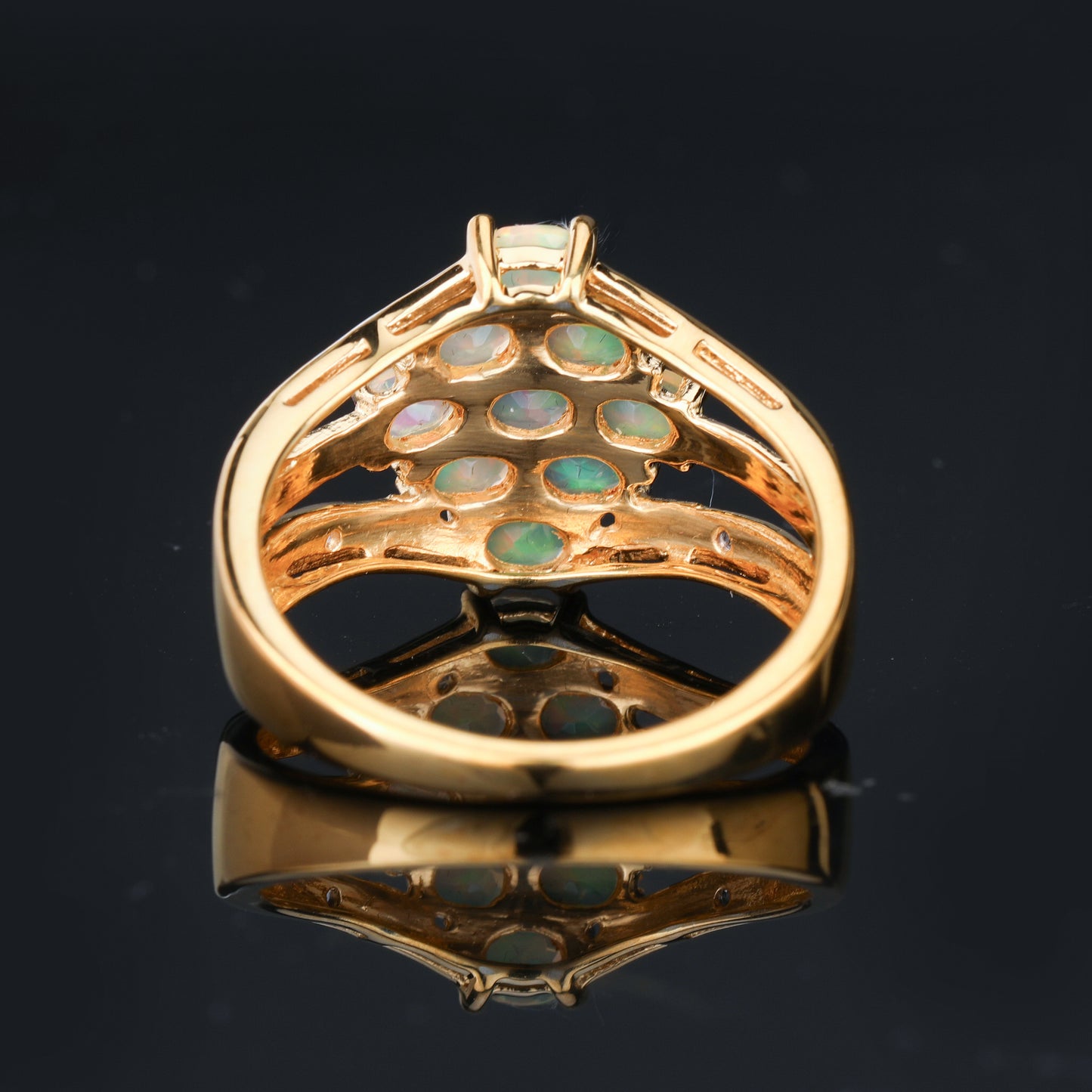 Natural Ethiopian Opal Ring With White Topaz 0.96 Carats Gold Plated Silver