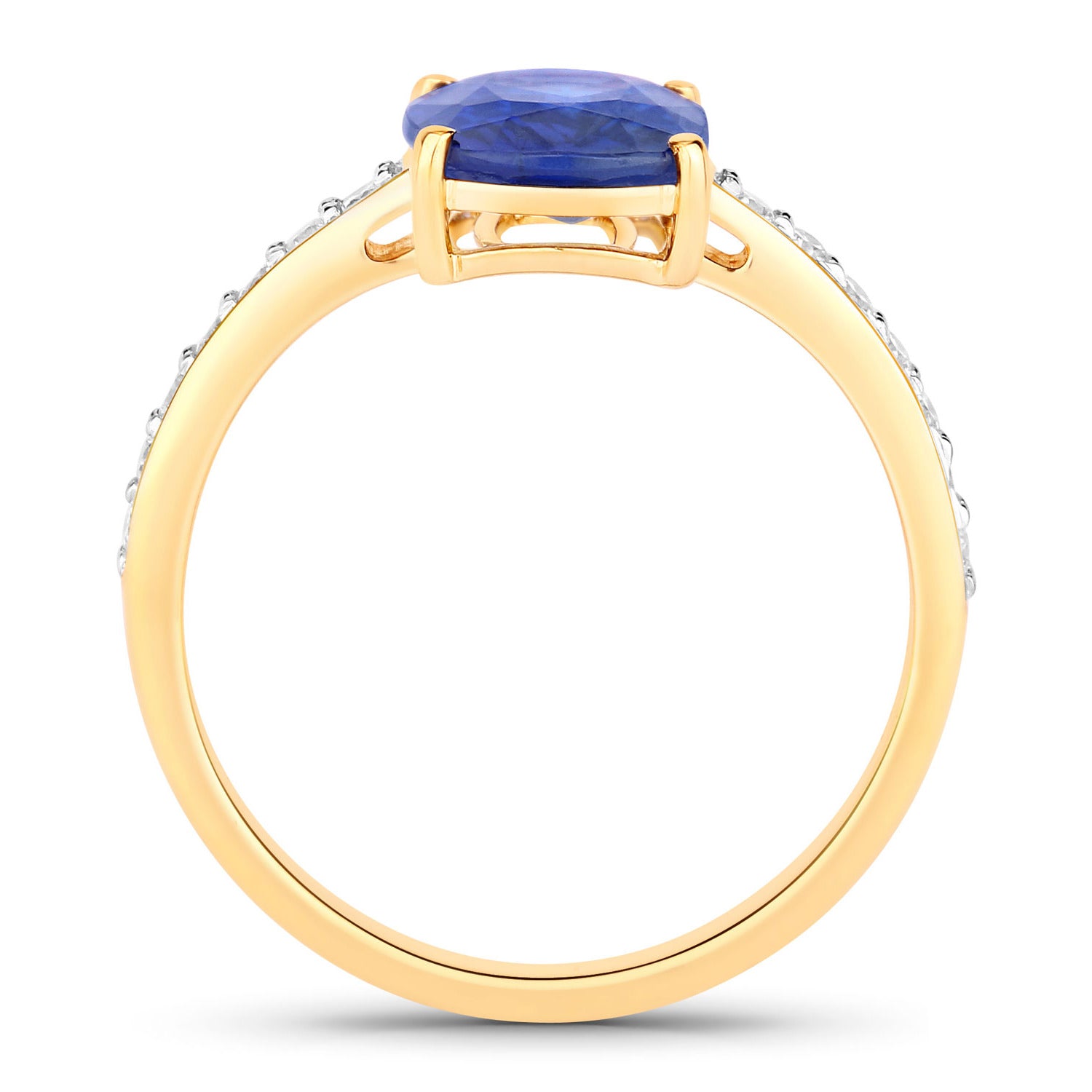 Blue Sapphire Ring With Diamonds 2.44 Carats 18K Yellow Gold