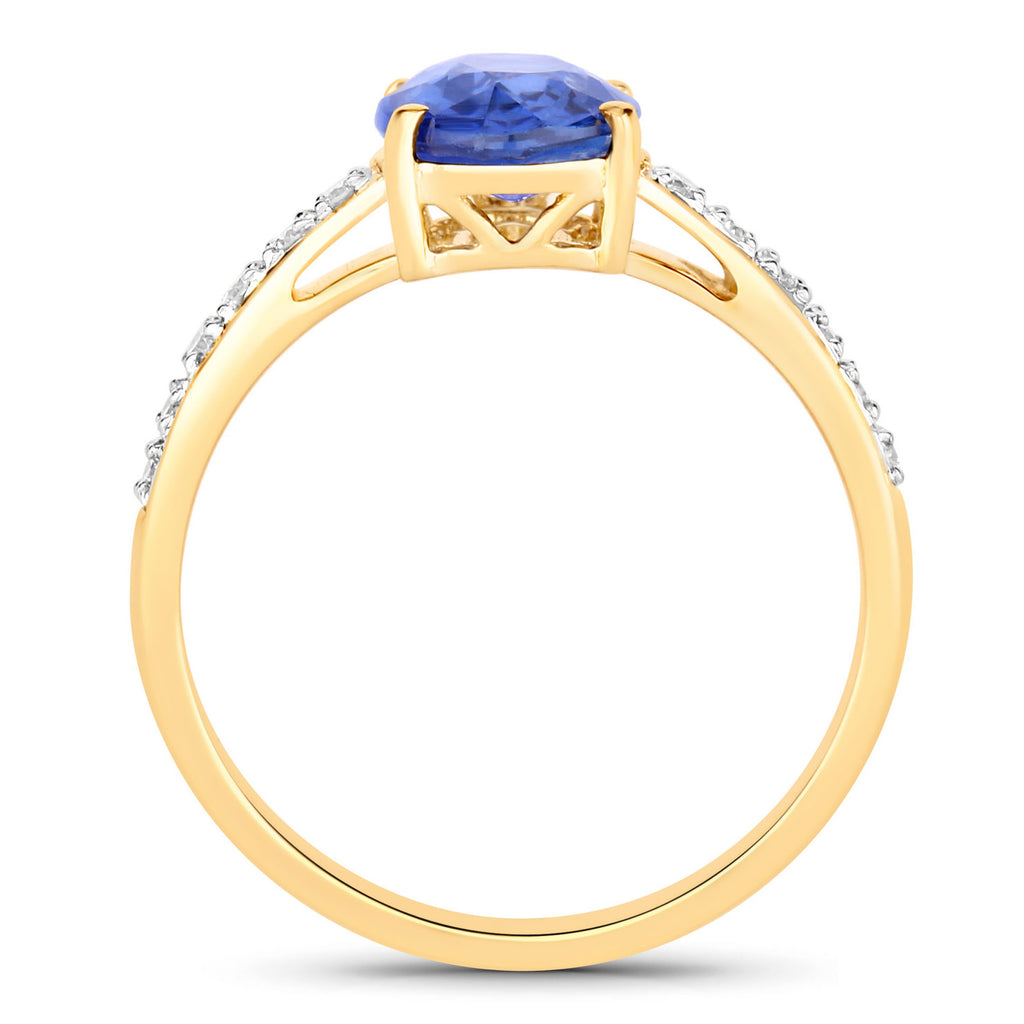 Blue Sapphire Ring With Diamonds 2 Carats 18K Yellow Gold