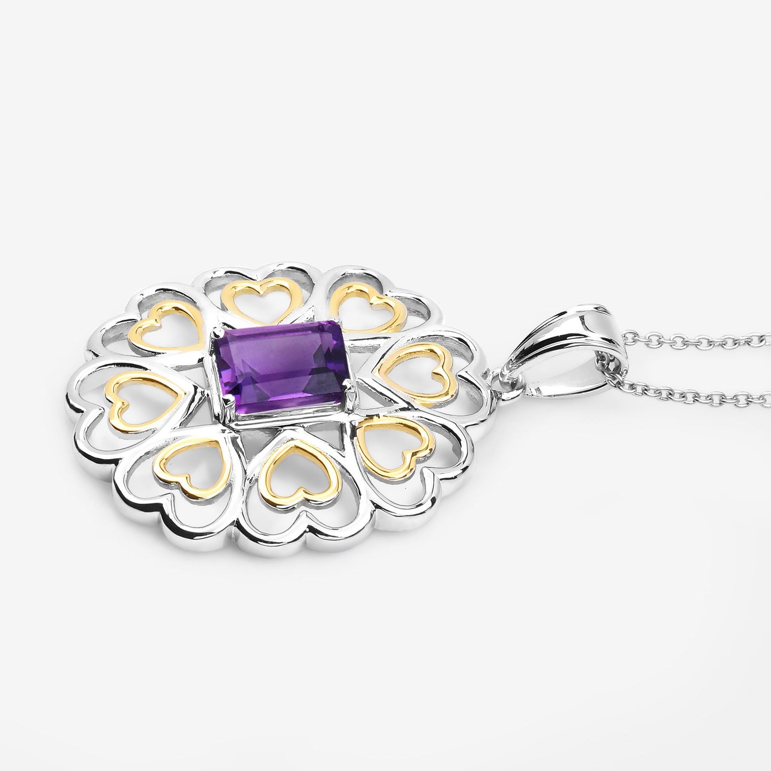 Amethyst Flower Pendant 2.08 Carats Gold Plated Silver