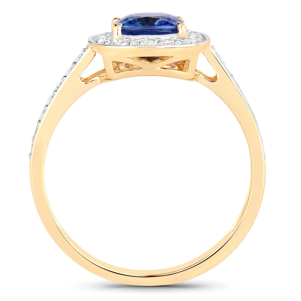 Blue Sapphire Ring With Diamonds 1.28 Carats 18K Yellow Gold