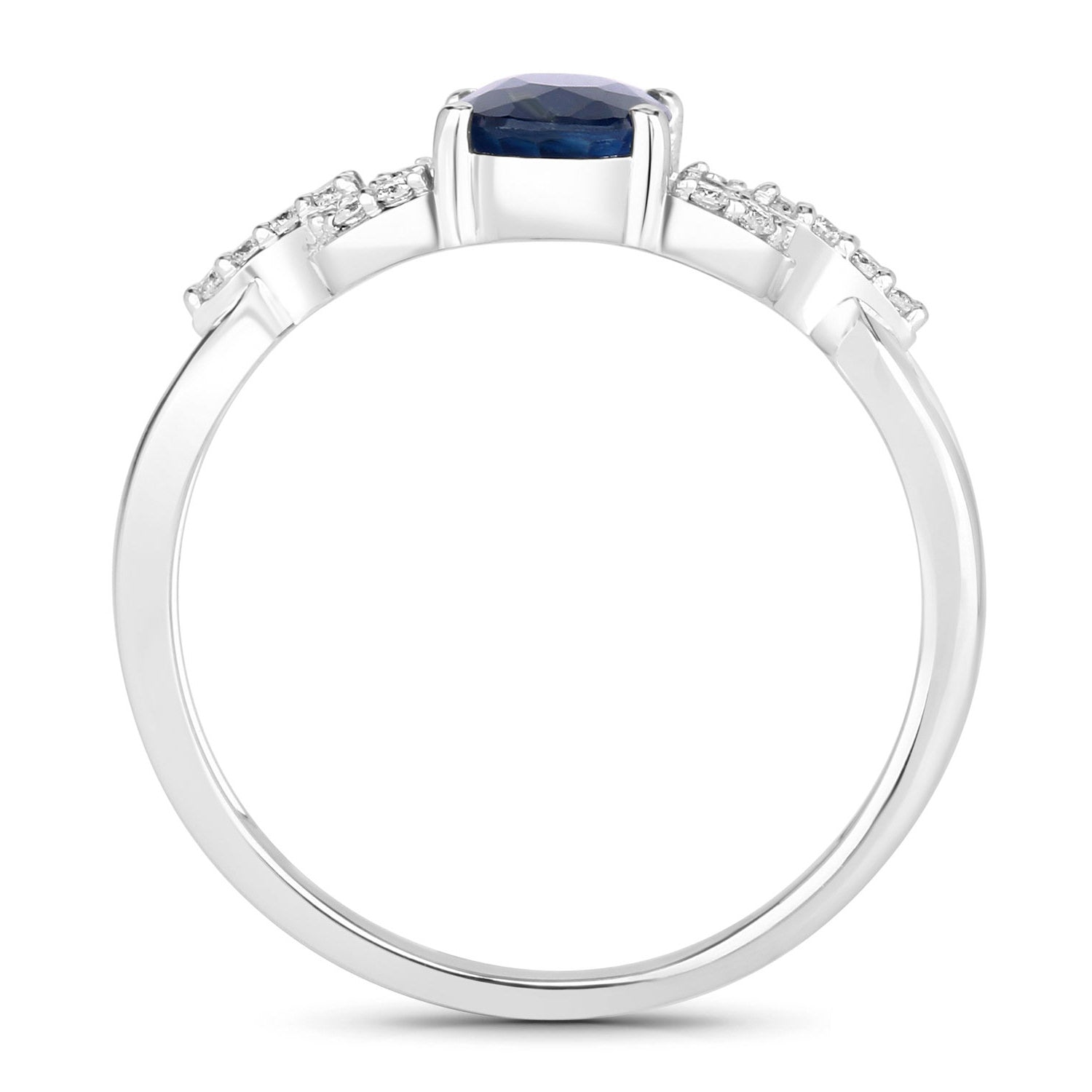 Blue Sapphire Ring With Diamonds 1.1 Carats 14K White Gold