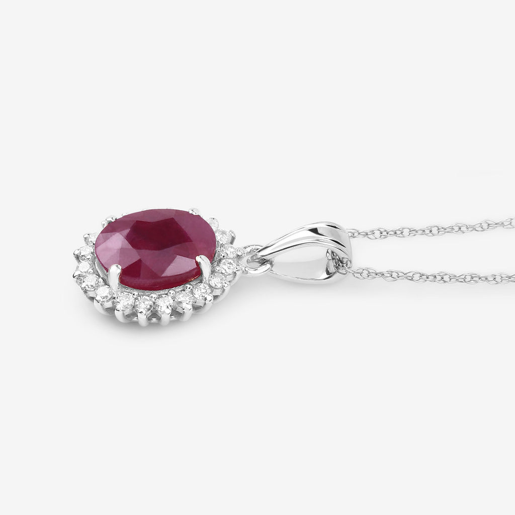 Ruby Pendant With Diamonds 1.56 Carats 10K White Gold