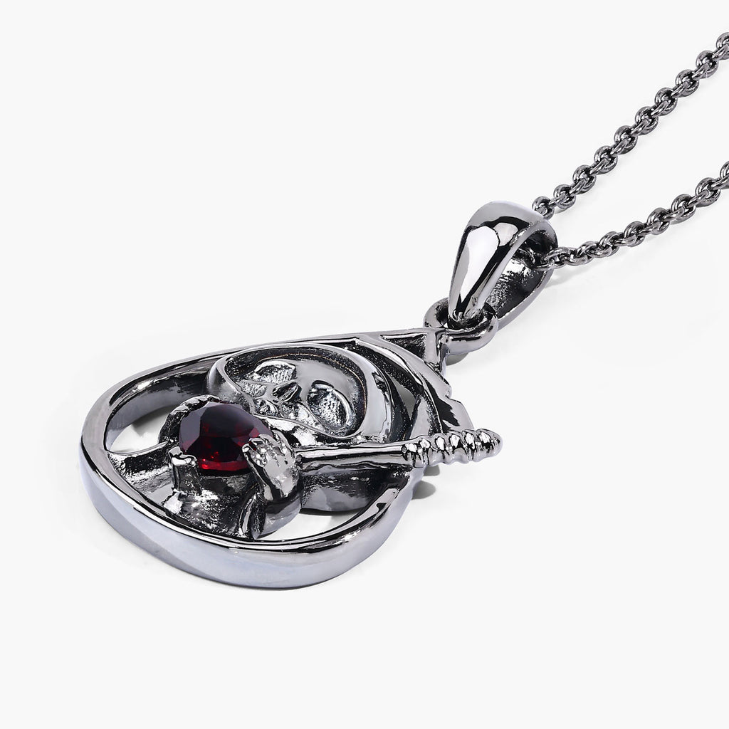 Garnet Reaper Skull Pendant 0.3 Carats Sterling Silver