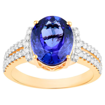 Tanzanite Ring Diamonds 4.18 Carats 14K Yellow Gold