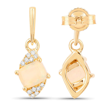 Natural Ethiopian Opal Earrings With Diamonds 0.54 Carats 14K Yellow Gold