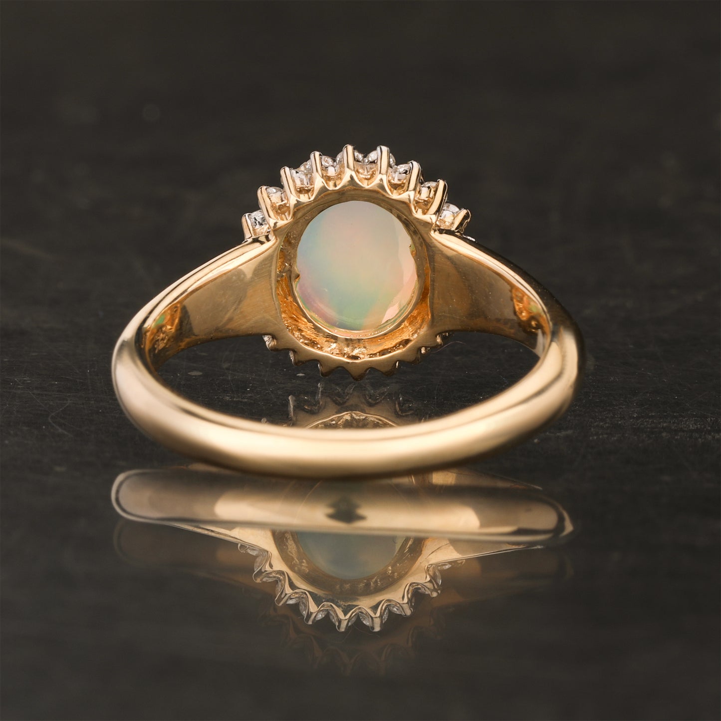 Natural Ethiopian Opal Ring With Diamonds 1.22 Carats 9K Yellow Gold