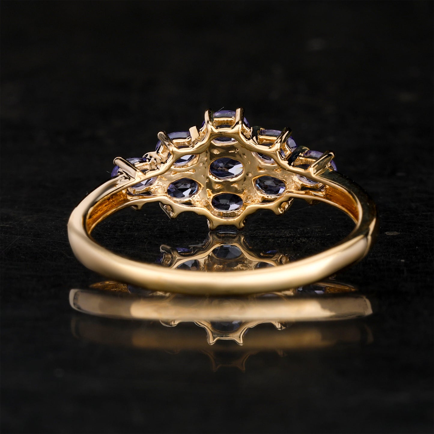 Natural Tanzanite Cluster Ring 0.9 Carats 9K Yellow Gold