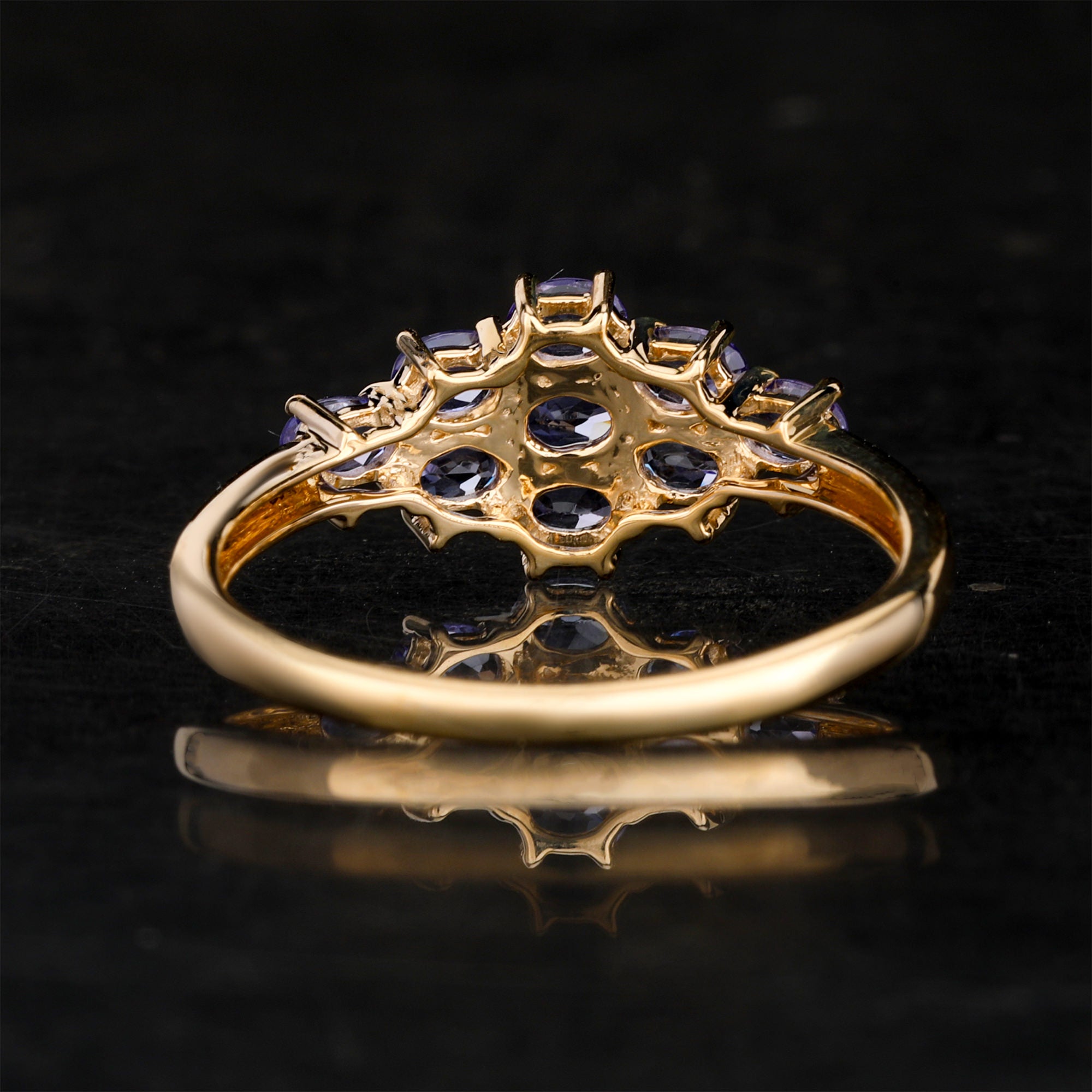 Natural Tanzanite Cluster Ring 0.9 Carats 9K Yellow Gold