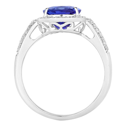 Natural Tanzanite Ring With Diamonds 3.08 Carats 14K White Gold