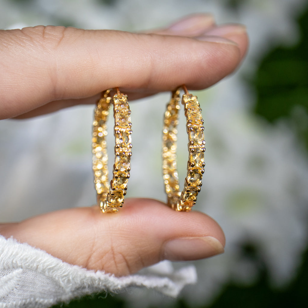 Citrine Hoop Earrings 4.78 Carats Gold Plated Silver