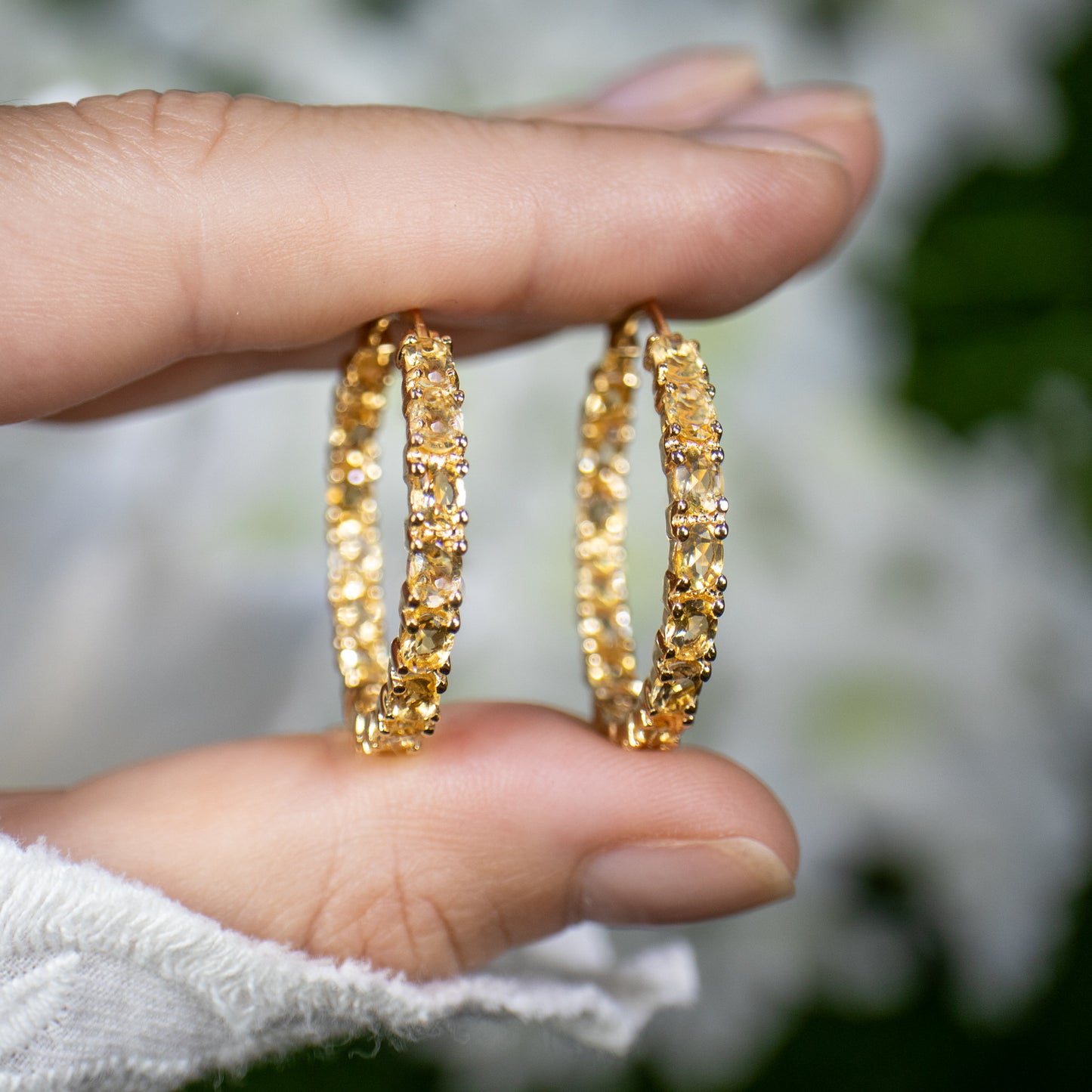 Citrine Hoop Earrings 4.78 Carats Gold Plated Silver