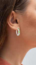 Peridot Hoop Earrings White Topaz 2.4 Carats Sterling Silver