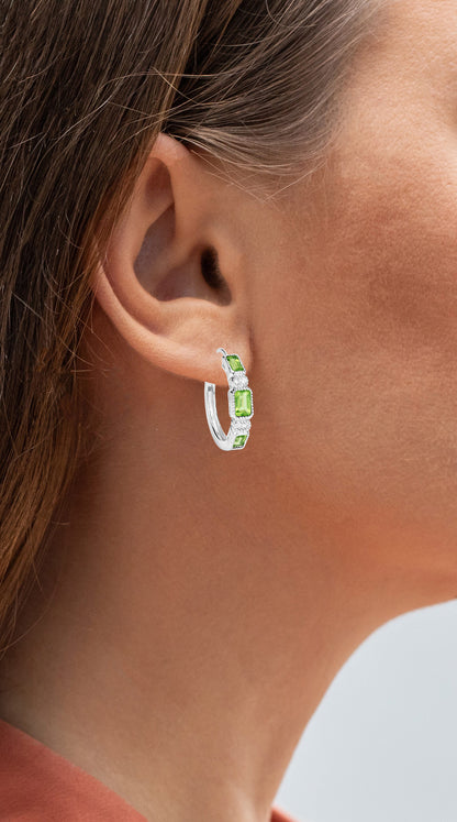 Peridot Hoop Earrings White Topaz 2.4 Carats Sterling Silver