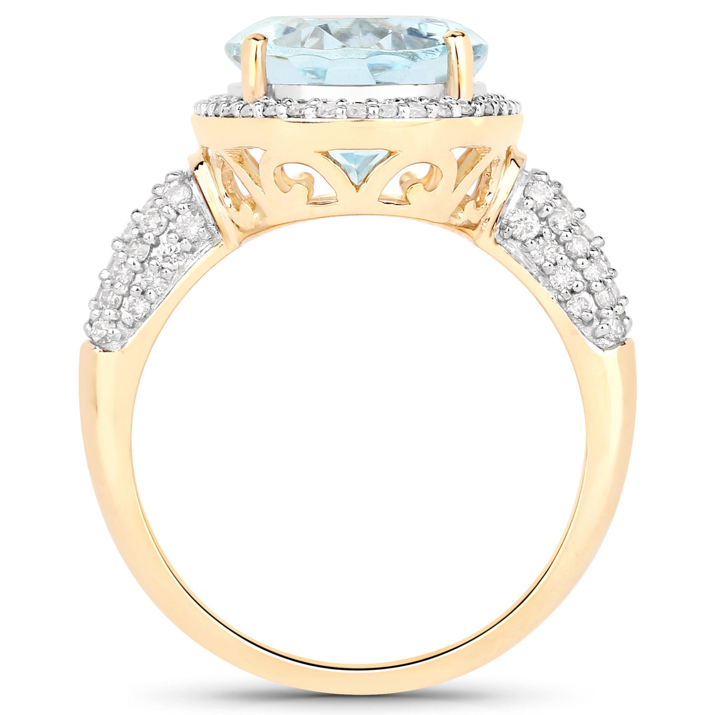 Aquamarine Cocktail Ring Diamond Setting 5.45 Carats 14K Yellow Gold