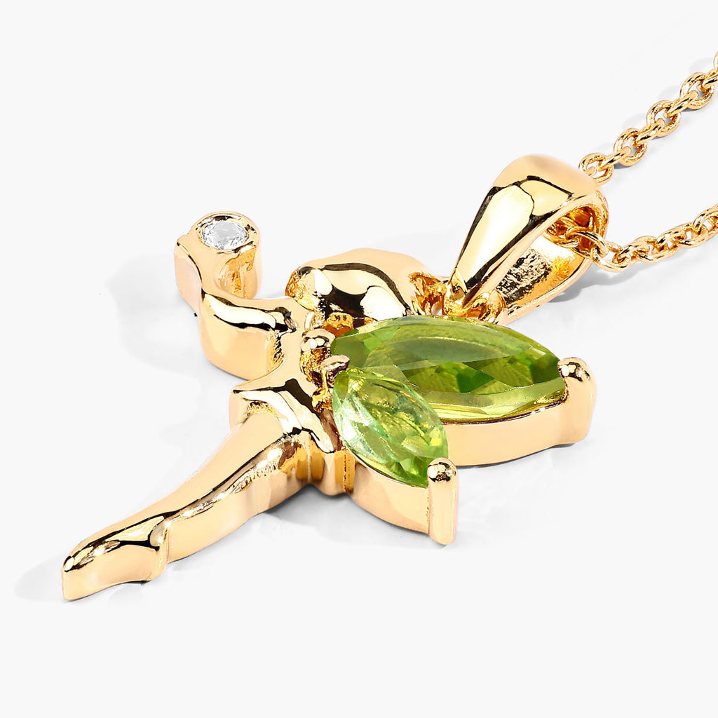 Peridot Fairy Pendant With White Topaz 0.62 Carats Gold Plated Silver