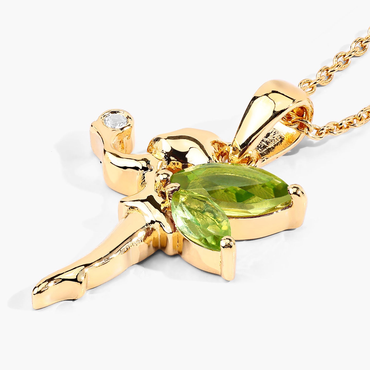 Peridot Fairy Pendant With White Topaz 0.62 Carats Gold Plated Silver